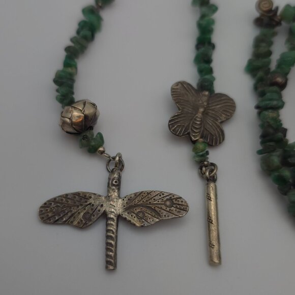 60 Inch 925 Sterling Silver Chrysoprase And Nephrite Long Necklace B6 - Picture 2 of 7